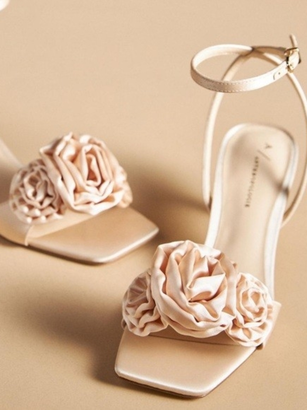 Anthropologie Blush Rose-Embellished Ankle-Strap Heels